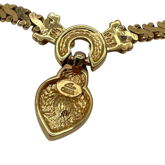 Vintage CORO China Crystal and Black Enamel Gold Tone Pendant Herringbone - Picture 6 of 7